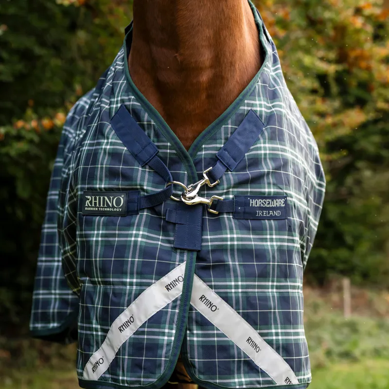 Rhino Plus Vari-Layer 450g Turnout Rug - Hunter Check/Green/Navy-4