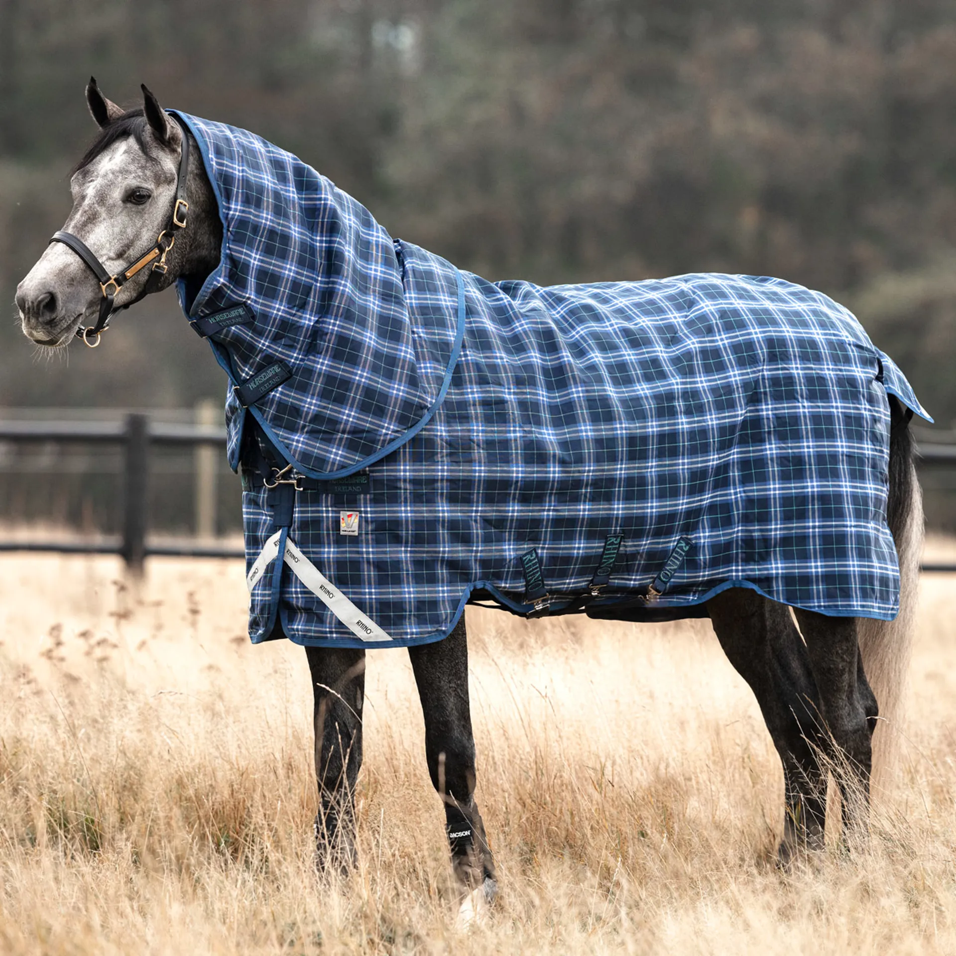 Rhino Rug Rhino Plus Lite 0g Turnout Rug Navy Check Indigo