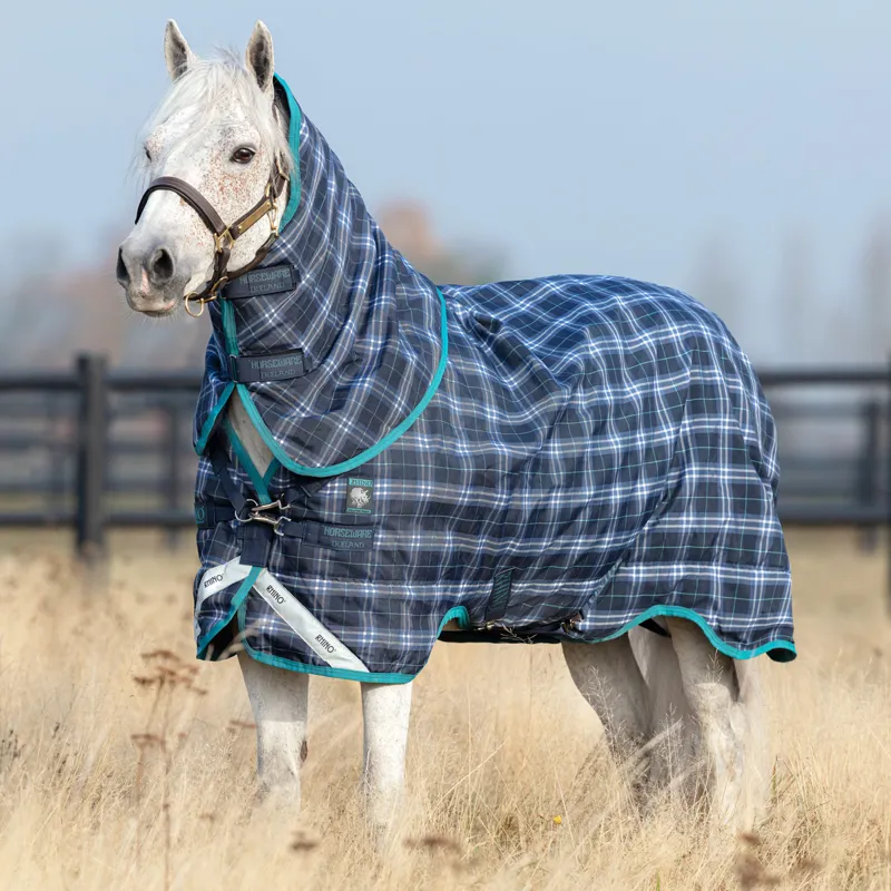 Rhino Pony Plus Vari-Layer 250g Turnout Rug - Navy Check/Teal-1
