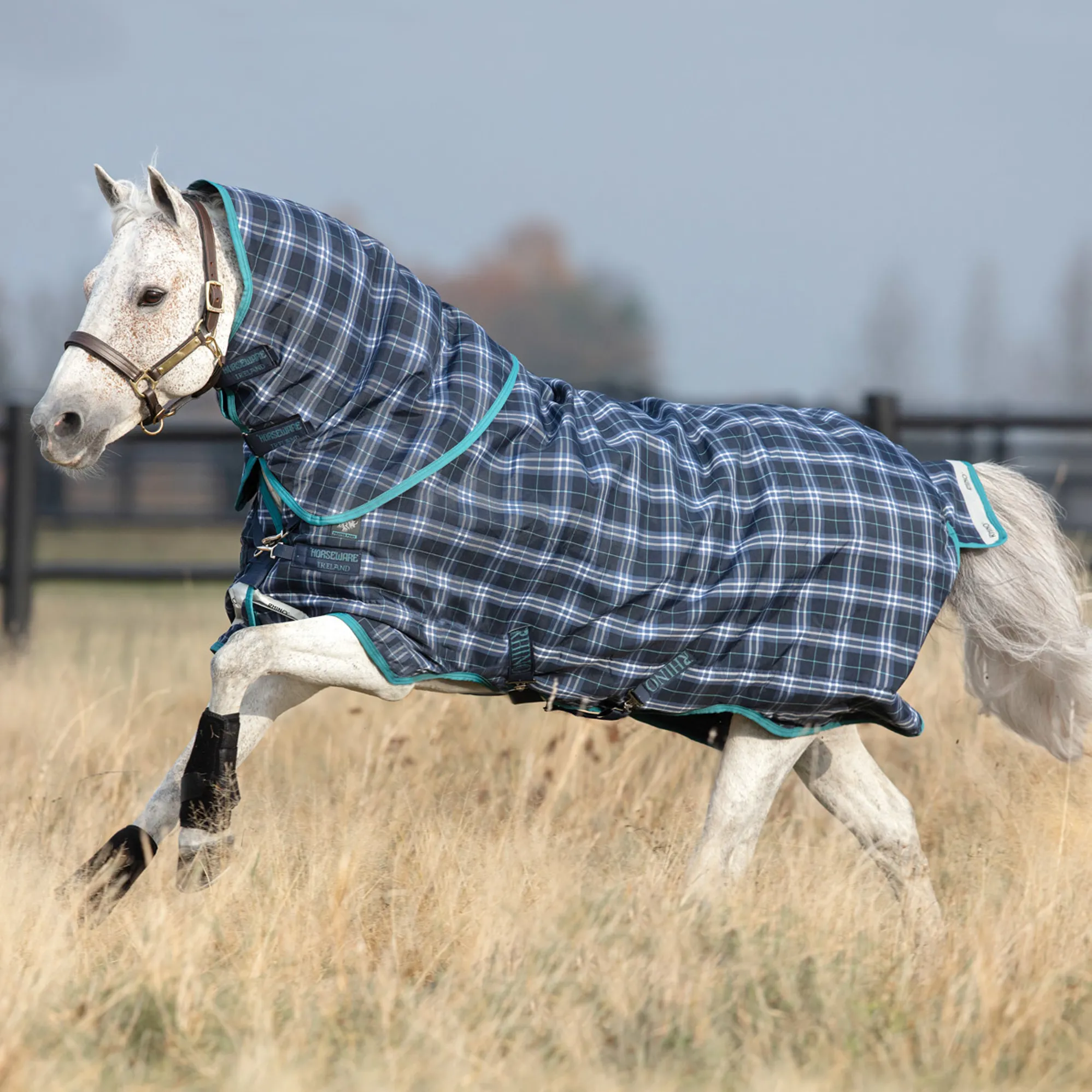 Rhino Rug Rhino Pony Plus Vari-Layer 250g Turnout Rug - Navy Check/Teal