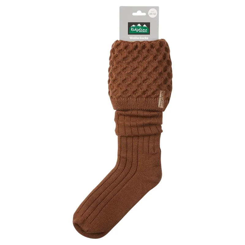 Ridgeline Womens Double Cuff Welly Socks - Nutmeg-2