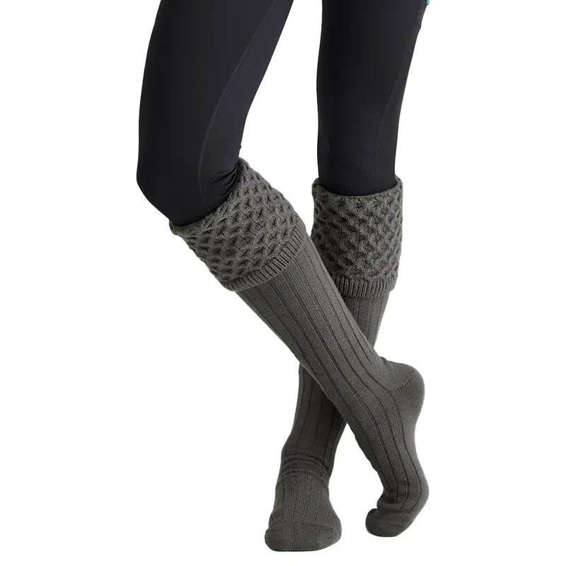 Ridgeline Womens Double Cuff Welly Socks - Moss-3