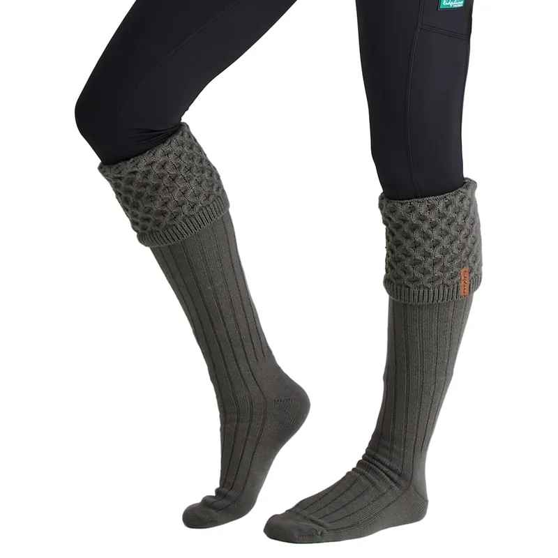 Ridgeline Womens Double Cuff Welly Socks - Moss-1