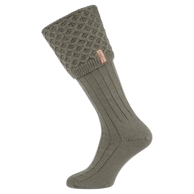 Ridgeline Womens Double Cuff Welly Socks - Moss