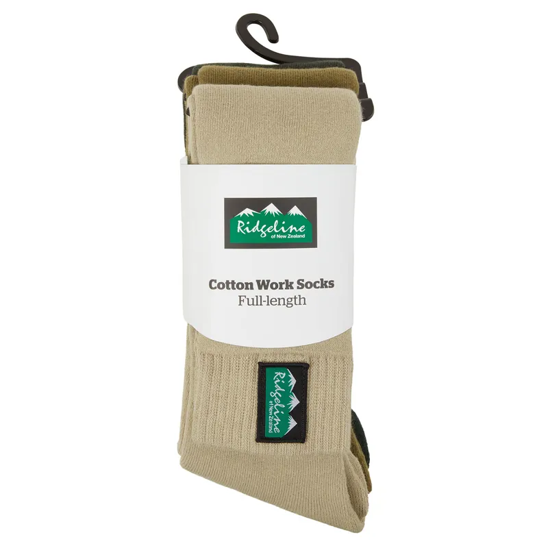 Ridgeline Cotton Work Full Length Socks 3 Pack - Olive Multi