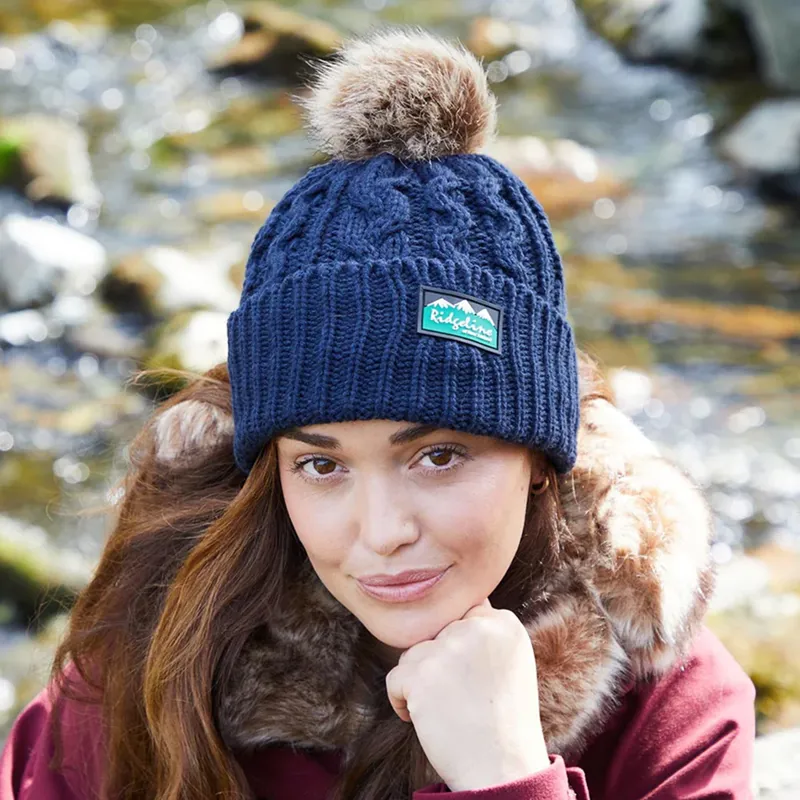 Ridgeline Nordic Fleck Unisex Bobble Hat - Navy-3