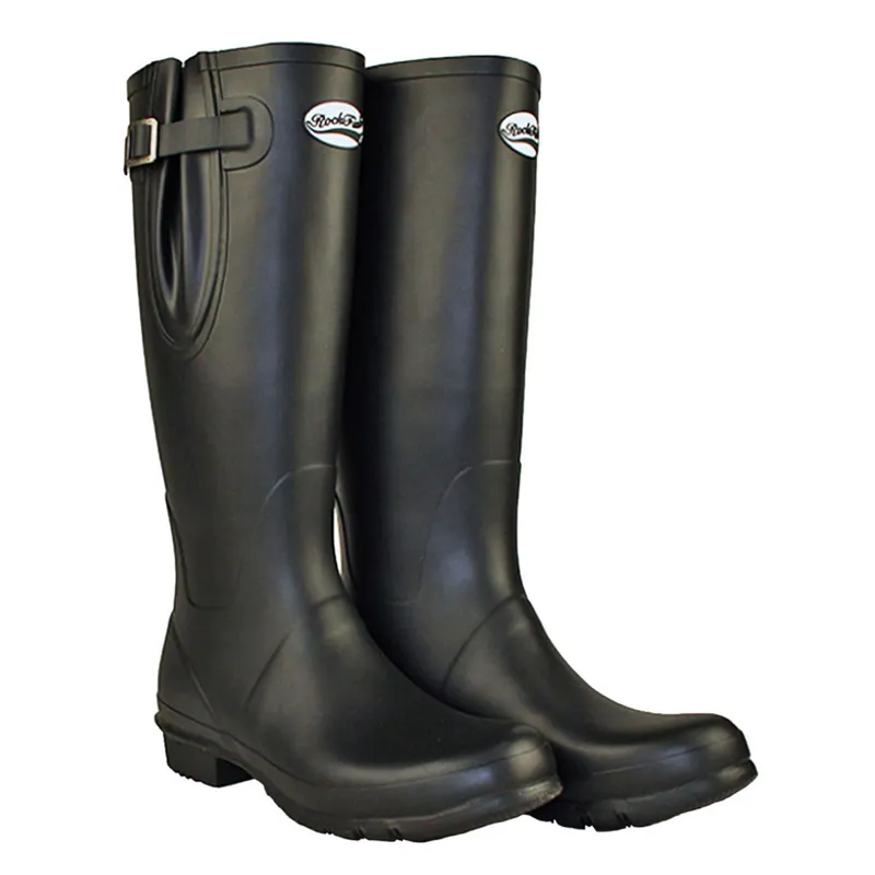 Rockfish Mens Classic Adjustable Calf Tall Matt Wellingtons Black
