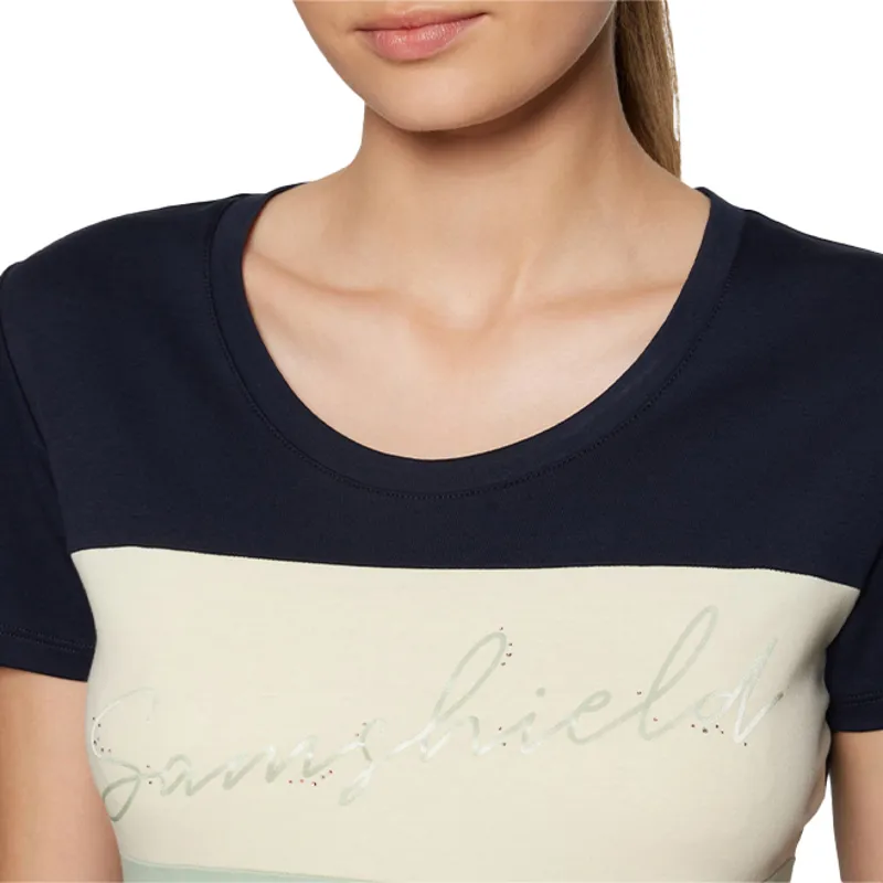 Samshield Alba Crystals Ladies T-Shirt - Navy/White/Pistaccio-2