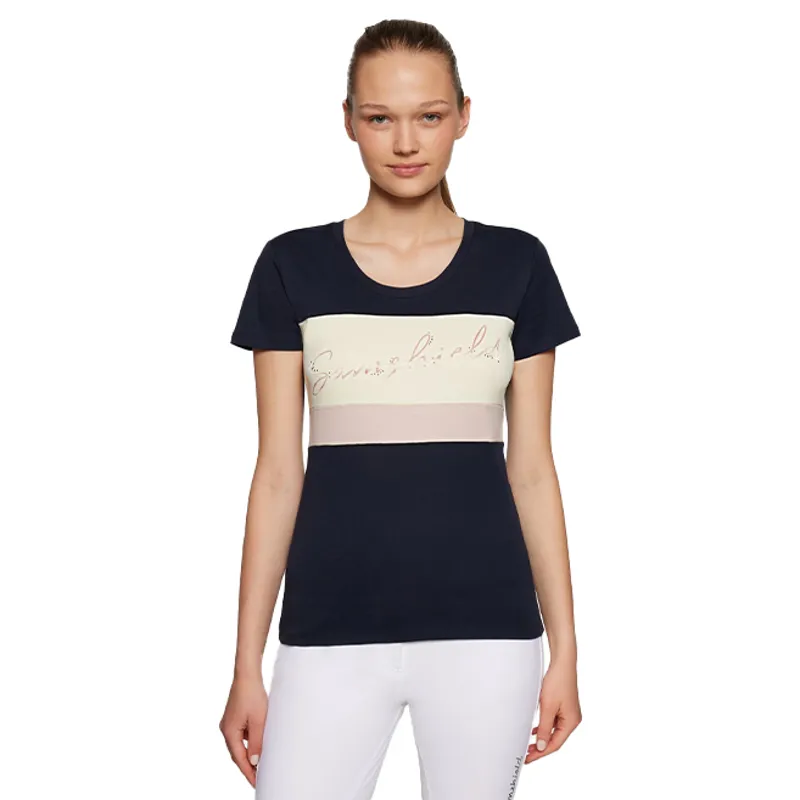 Samshield Alba Metal Dots Ladies T-Shirt - Navy/White/Powder Pink