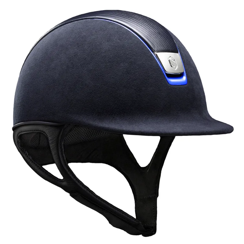 Samshield 1.0 Premium Blue Leather Chrome Deep Blue Trim Riding Hat - Blue