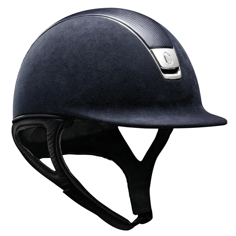 Samshield 1.0 Premium Leather Top Chrome Silver Trim Riding Hat - Blue