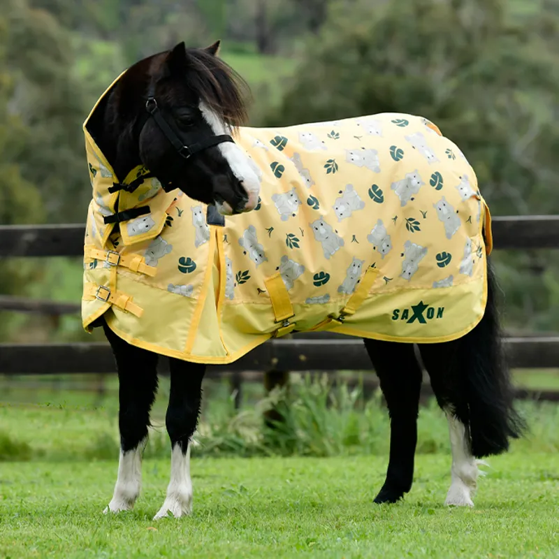 Saxon Pony 600D 180g Combo Neck Turnout Rug - Rhino Print-1