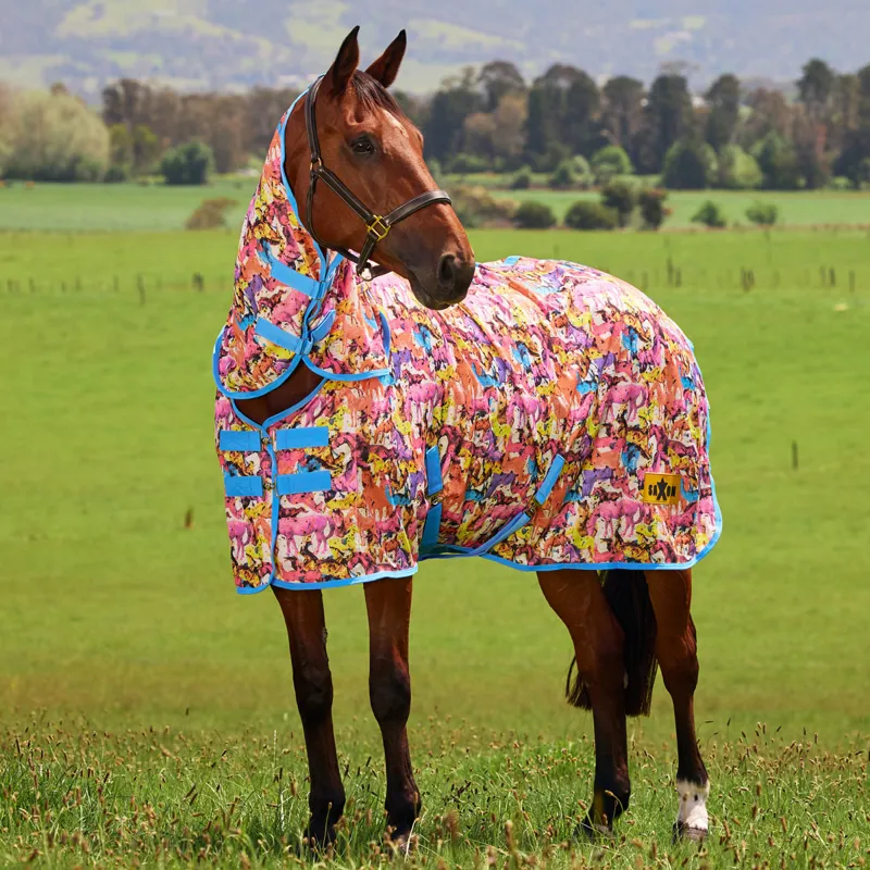 Saxon Mesh Combo Neck Fly Rug - Technicolour Horse Print