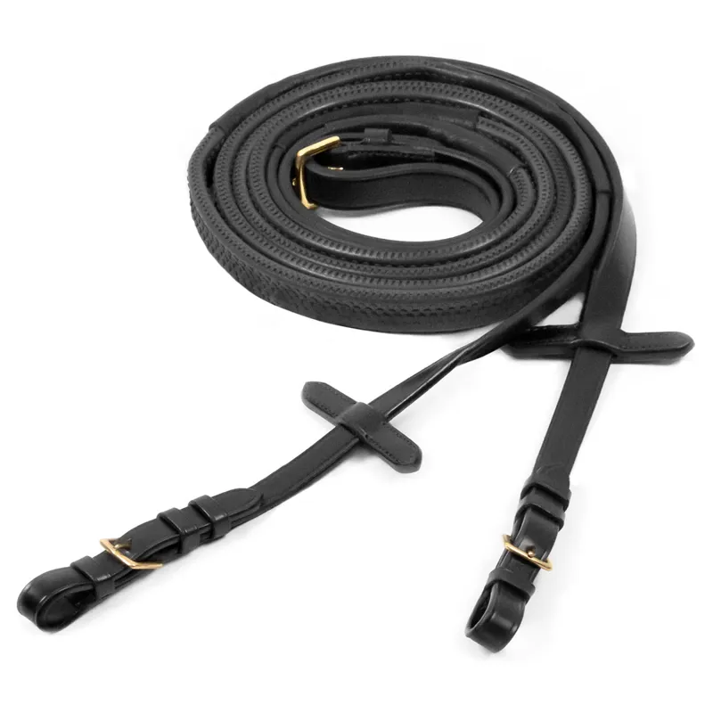 Schockemohle Rubber Grip Reins with Buckles - Black/Gold-1