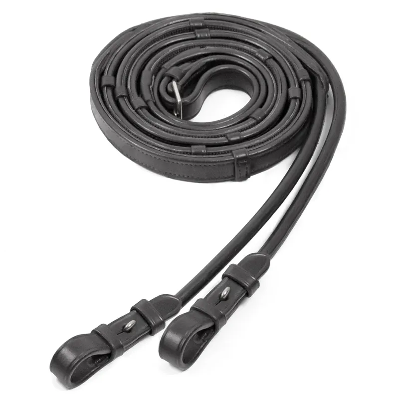 Schockemohle Rolled Inside Grip Continental Reins - Black/Silver-1