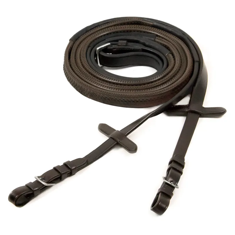 Schockemohle Neo Line Rubber Reins with Buckles - Brown/Silver-1