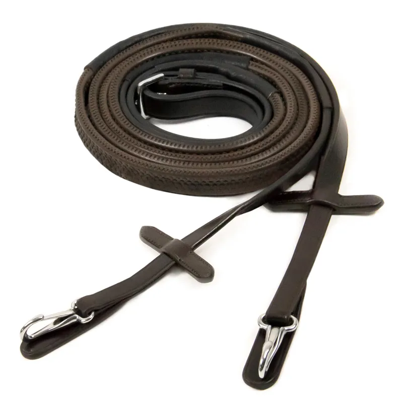 Schockemohle Rubber Reins with Clips - Brown/Silver-1