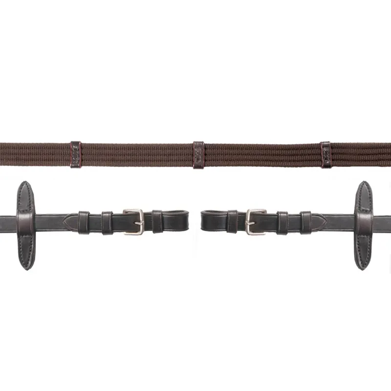 Schockemohle Continental Web Reins with Buckles - Dark Brown/Silver