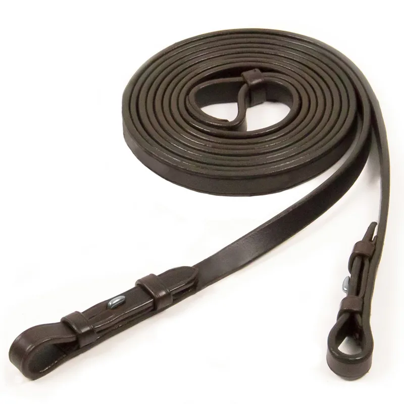 Schockemohle Plain Leather Slim Billet Reins - Dark Brown/Silver-1