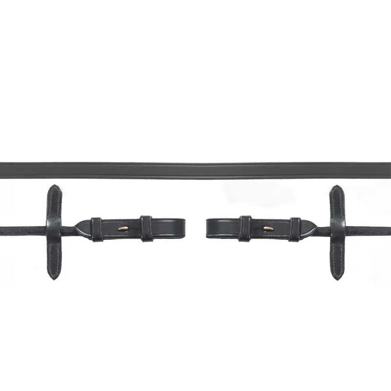 Schockemohle Double Bridle Leather Rolled Curb Reins - Black/Gold