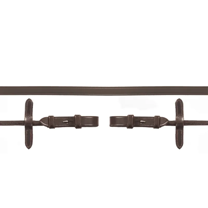Schockemohle Double Bridle Leather Rolled Curb Reins - Dark Brown/Silver