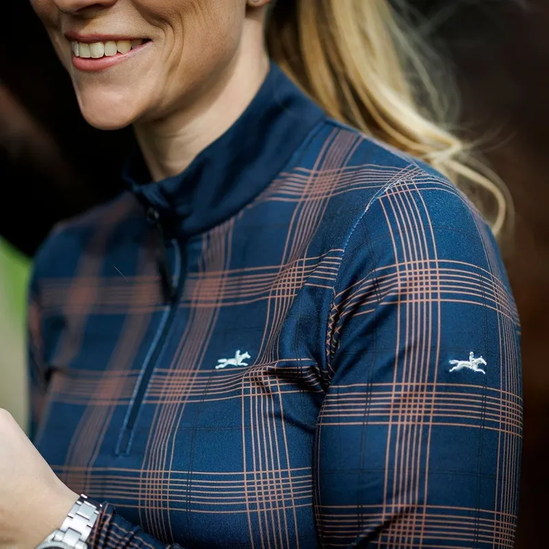Schockemohle Xandra Womens Long Sleeve Training Shirt - Navy Check-8