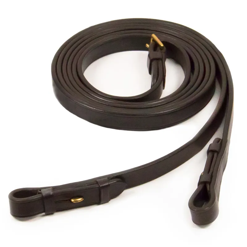 Schockemohle Plain Leather Billet Reins - Dark Brown/Gold-1