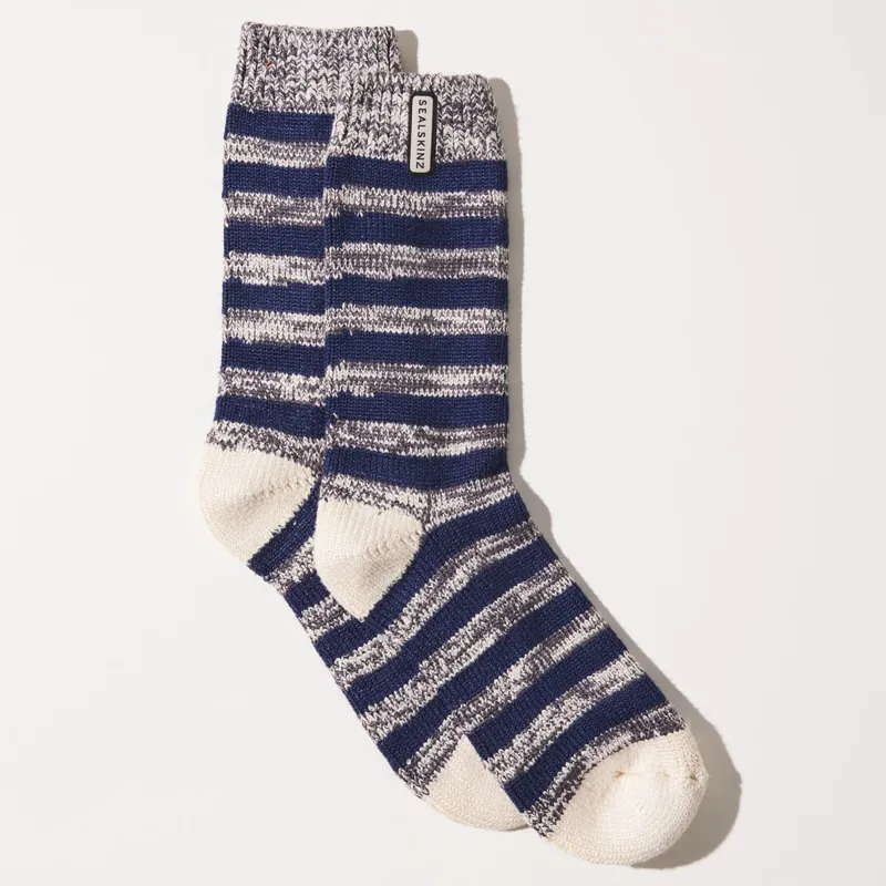 Sealskinz Banham Bamboo Mens Mid Length Striped Socks - Navy/Grey