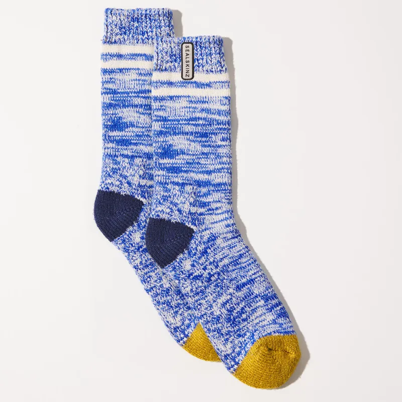 Sealskinz Thwaite Bamboo Mens Mid Length Twisted Socks - Blue/Yellow