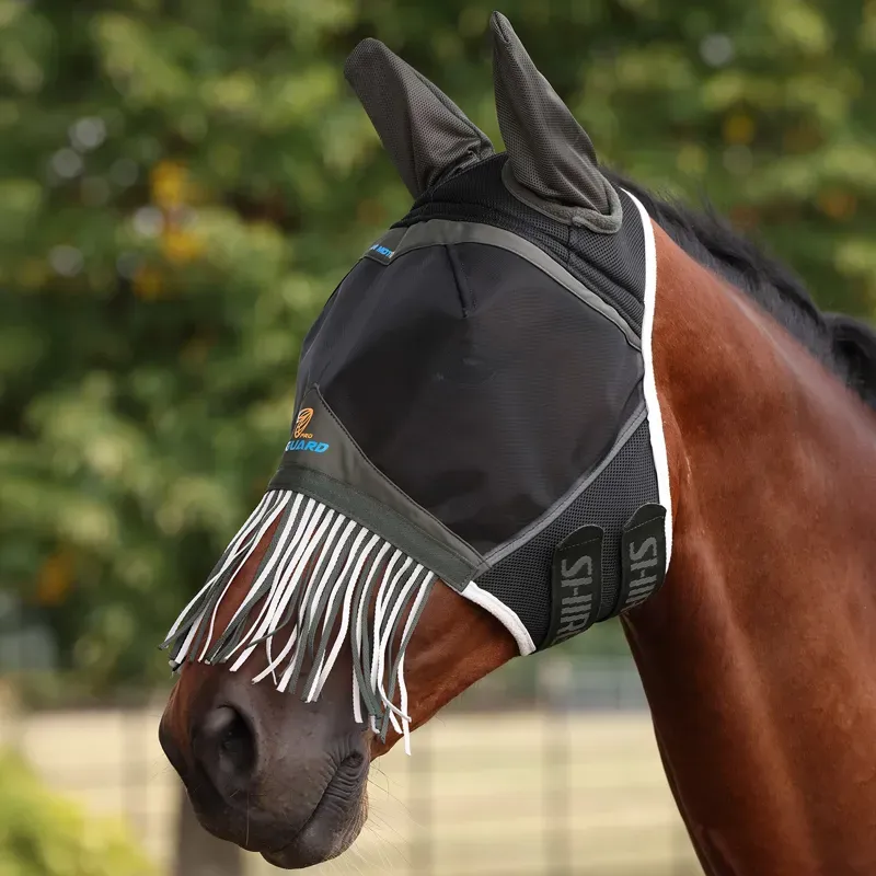 Shires FlyGuard Pro Air Motion Fly Mask with Ears and Fringe - Khaki