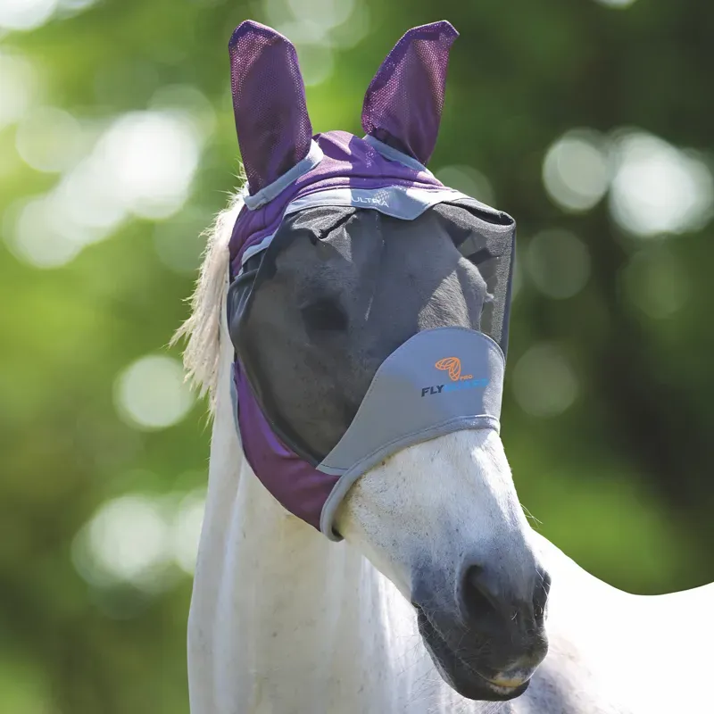 Shires FlyGuard Pro Deluxe Fly Mask With Ears - Purple-2
