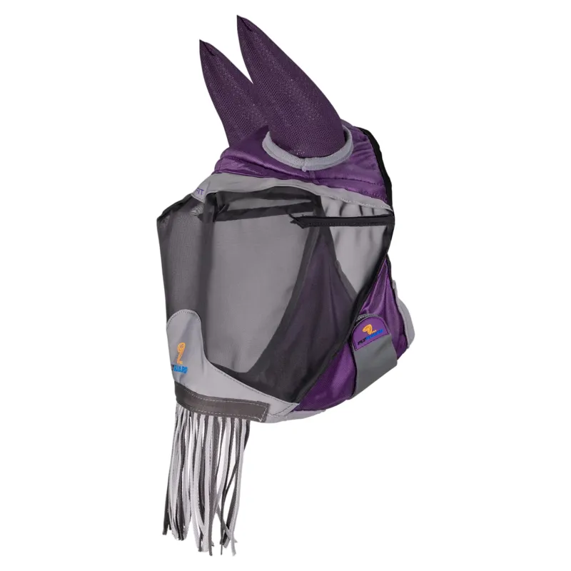 Shires FlyGuard Pro Deluxe Fly Mask with Nose Fringe - Purple-1