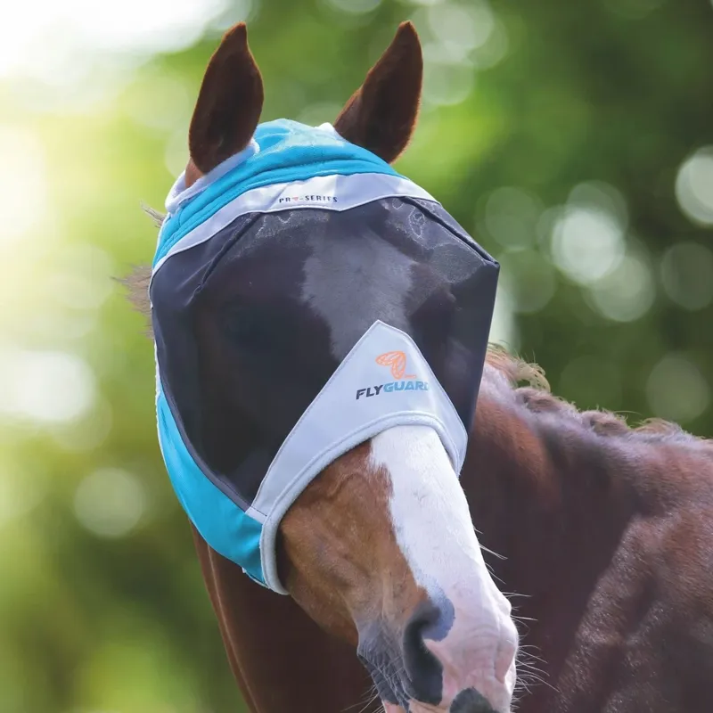 Shires FlyGuard Pro Fine Mesh Fly Mask with Ear Holes - Teal-1
