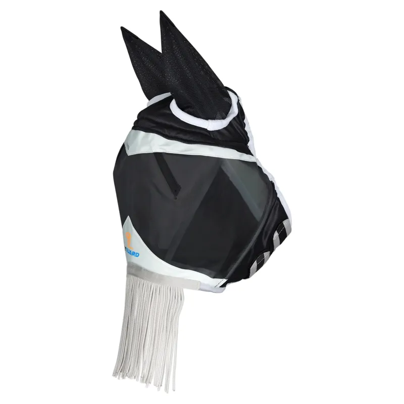 Shires FlyGuard Pro Fine Mesh Fly Mask with Ears and Fringe - Black-1