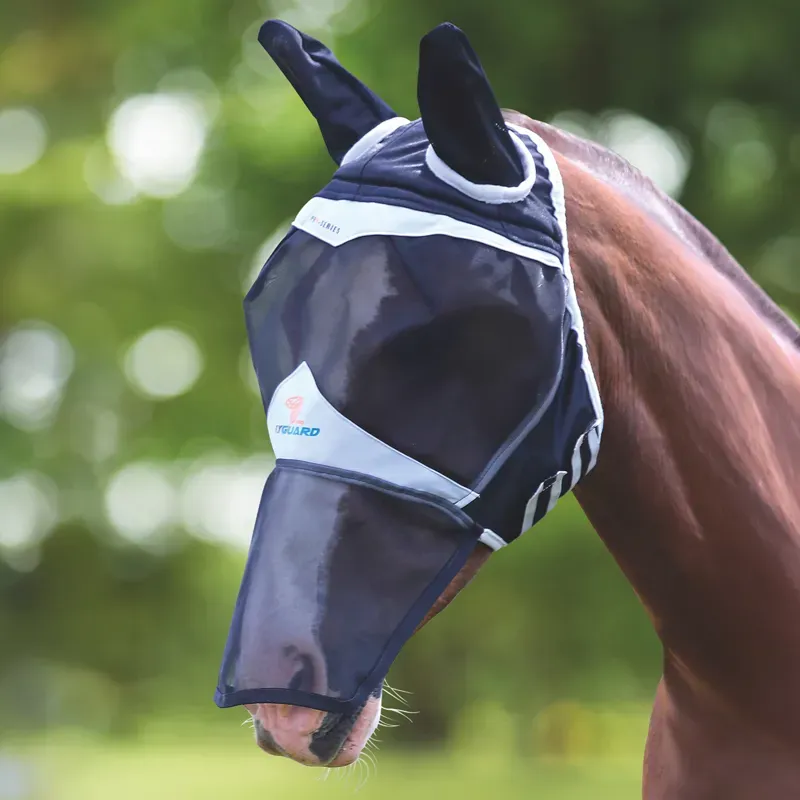 Shires FlyGuard Pro Fine Mesh Fly Mask With Ears and Nose - Black-2