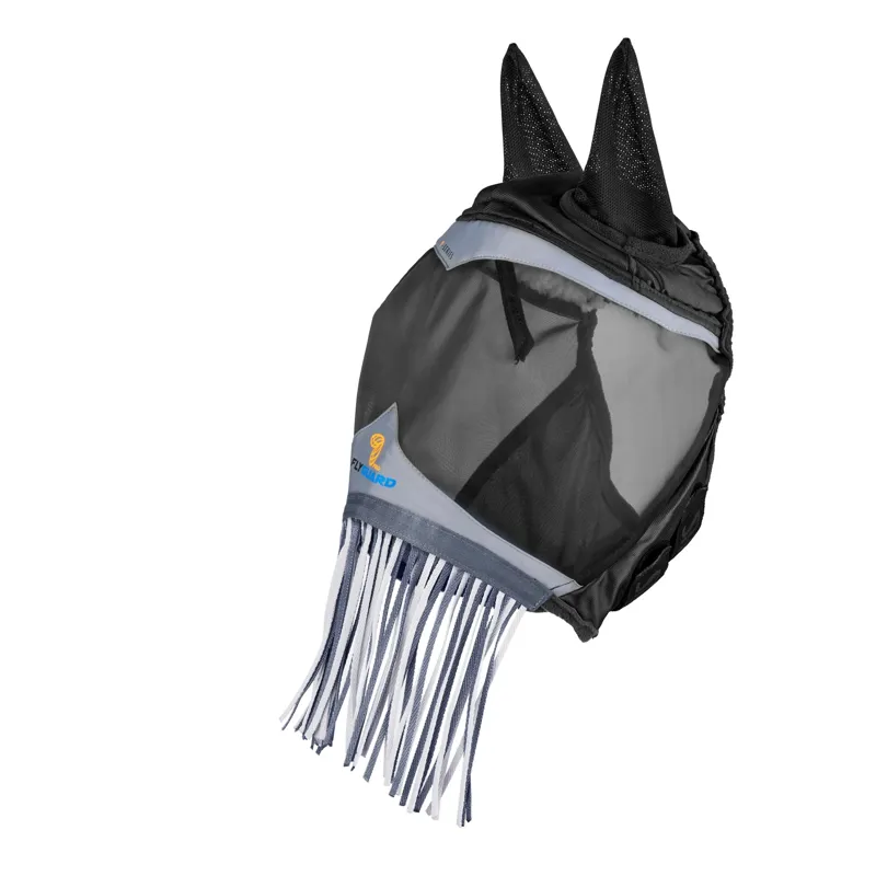 Shires FlyGuard Pro Fine Mesh Fly Mask with Ears and Fringe - Jet-1