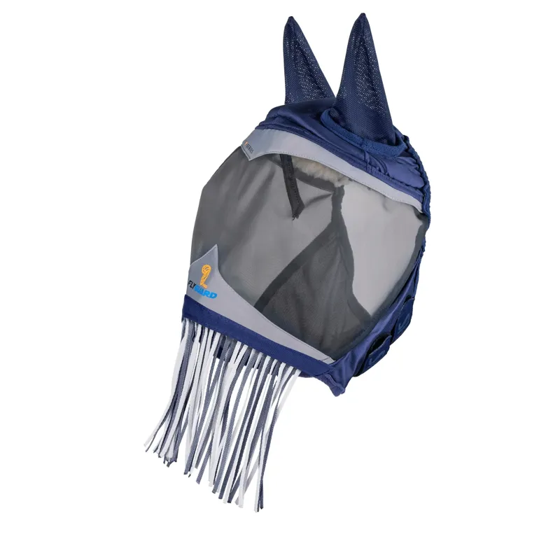 Shires FlyGuard Pro Fine Mesh Fly Mask with Ears and Fringe - Navy-1