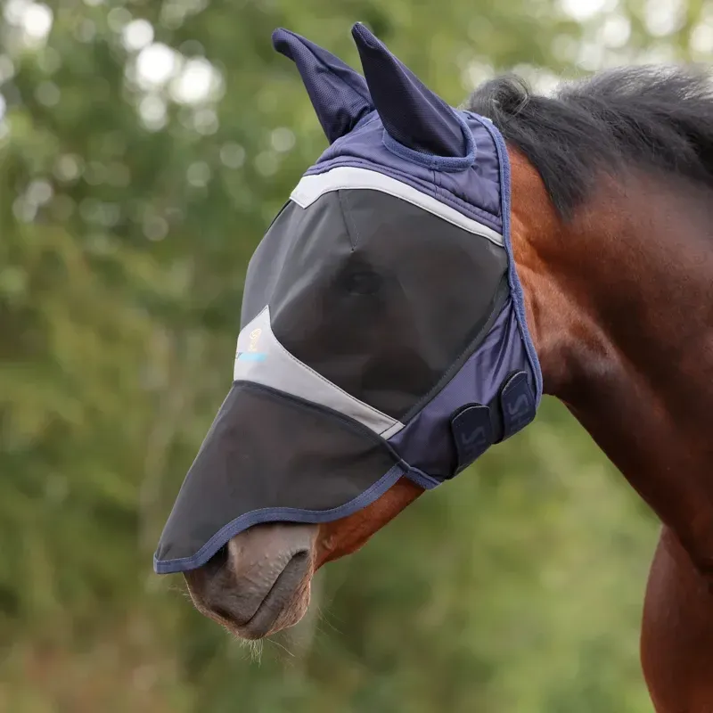 Shires FlyGuard Pro Fine Mesh Fly Mask With Ears and Nose - Navy