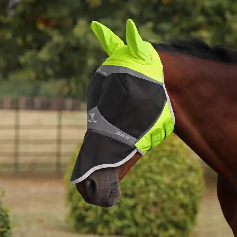 Shires FlyGuard Pro Hi-Viz Fine Mesh Fly Mask with Ears/Nose - Yellow