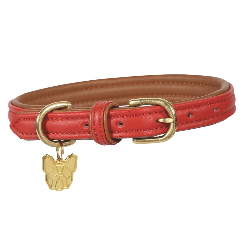 Digby and Fox Padded Leather Dog Collar - Red - Large