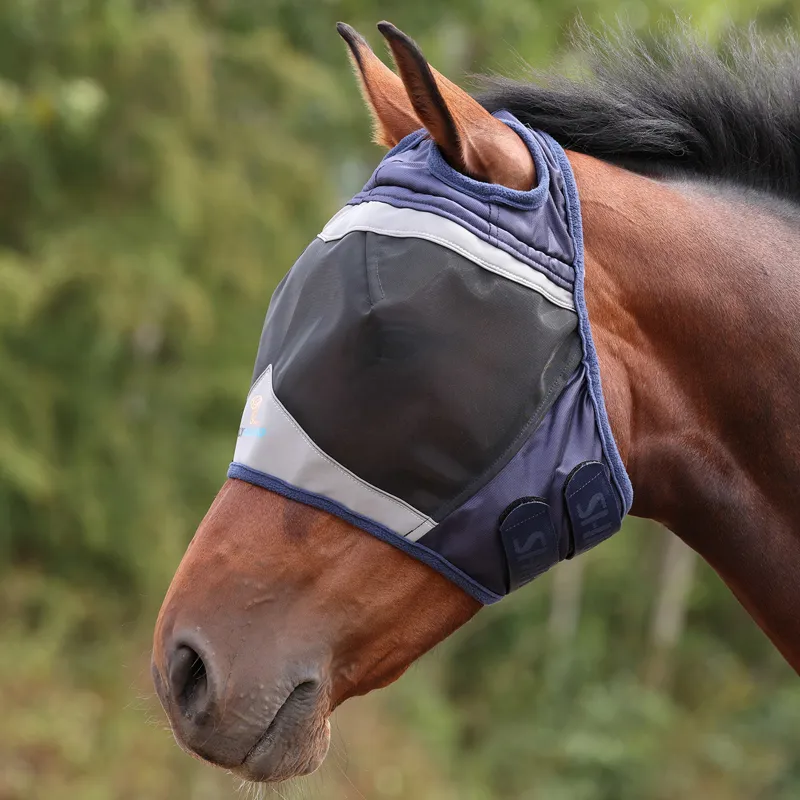 Shires FlyGuard Pro Fine Mesh Fly Mask with Ear Holes - Navy
