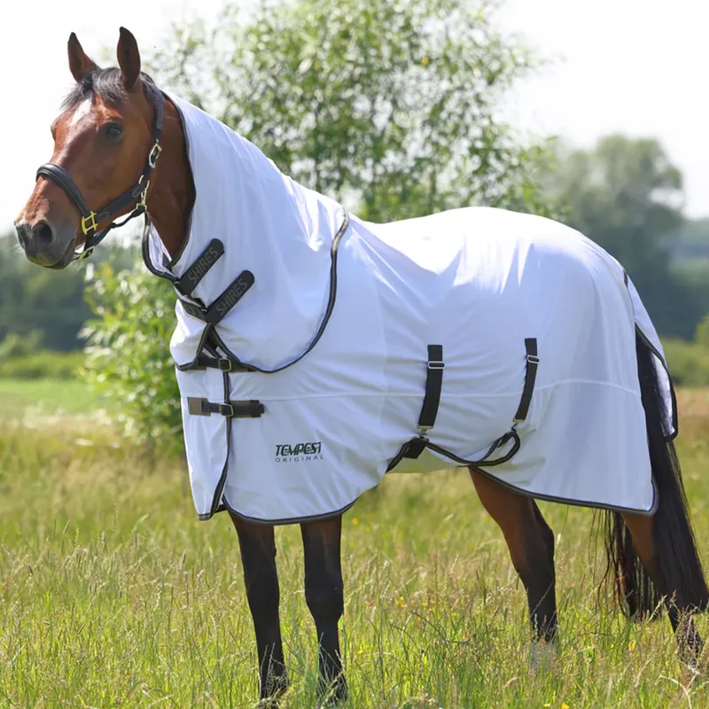 Shires Tempest Original Detachable Neck Fly Rug - White/Grey