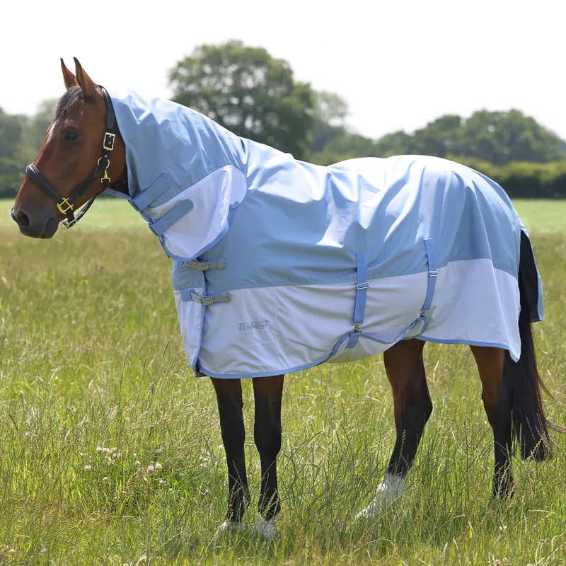 Shires Tempest Original Waterproof Combo Neck Fly Rug - Pale Blue-1