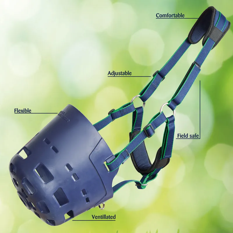 Shires Flexi Grazer Grazing Muzzle - Navy-1