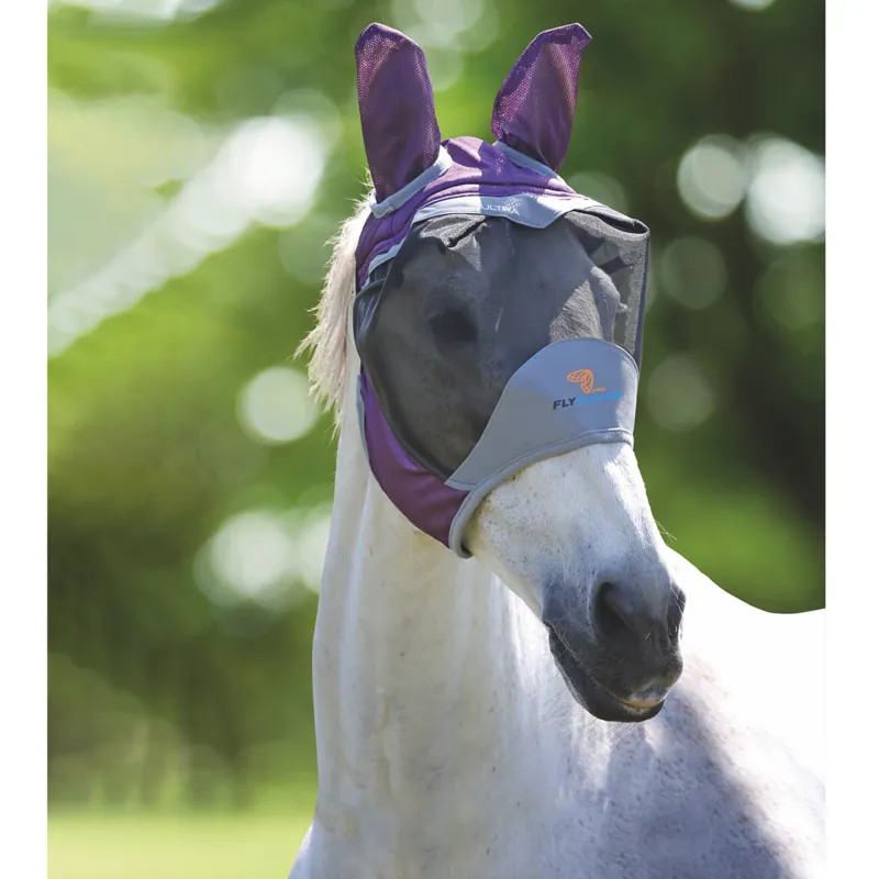 Shires FlyGuard Pro Deluxe Fly Mask With Ears - Purple-1