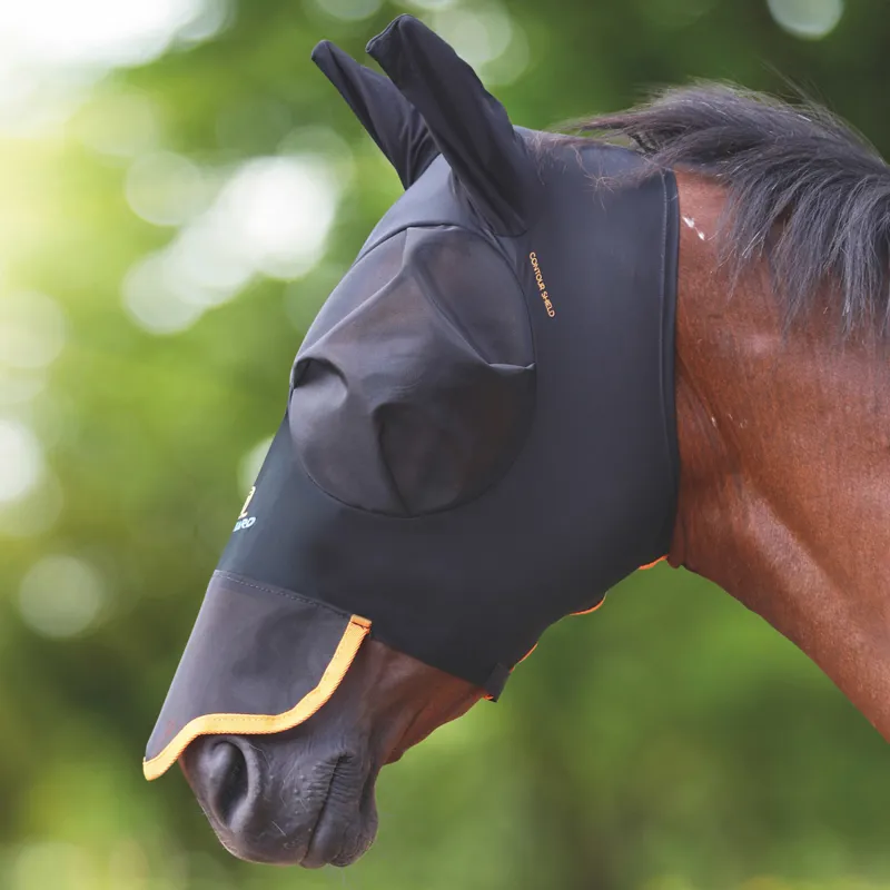 Shires Pro Stretch Fly Mask with Ears and Nose - Jet