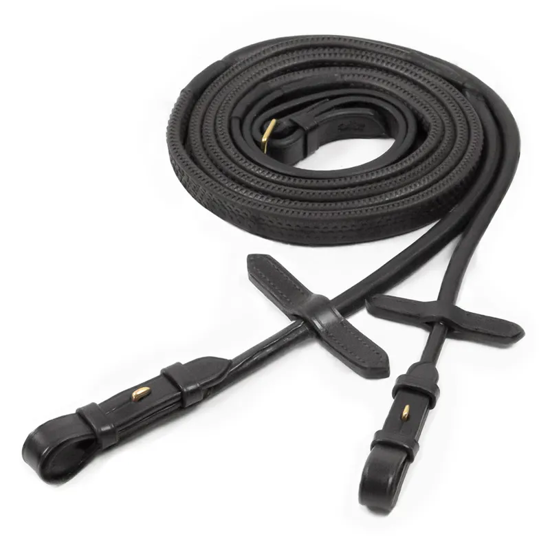 Schockemohle Rolled Rubber Grip Billet Reins - Black/Gold-1