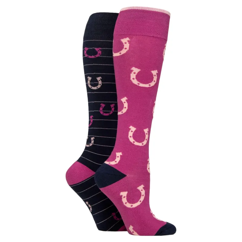 Sockshop Wild Feet Knee High Womens Socks 2 Pack - Horseshoe