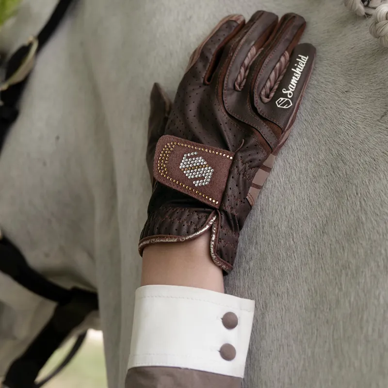 Samshield V-Skin Swarovski Riding Gloves - Brown/Gold-2