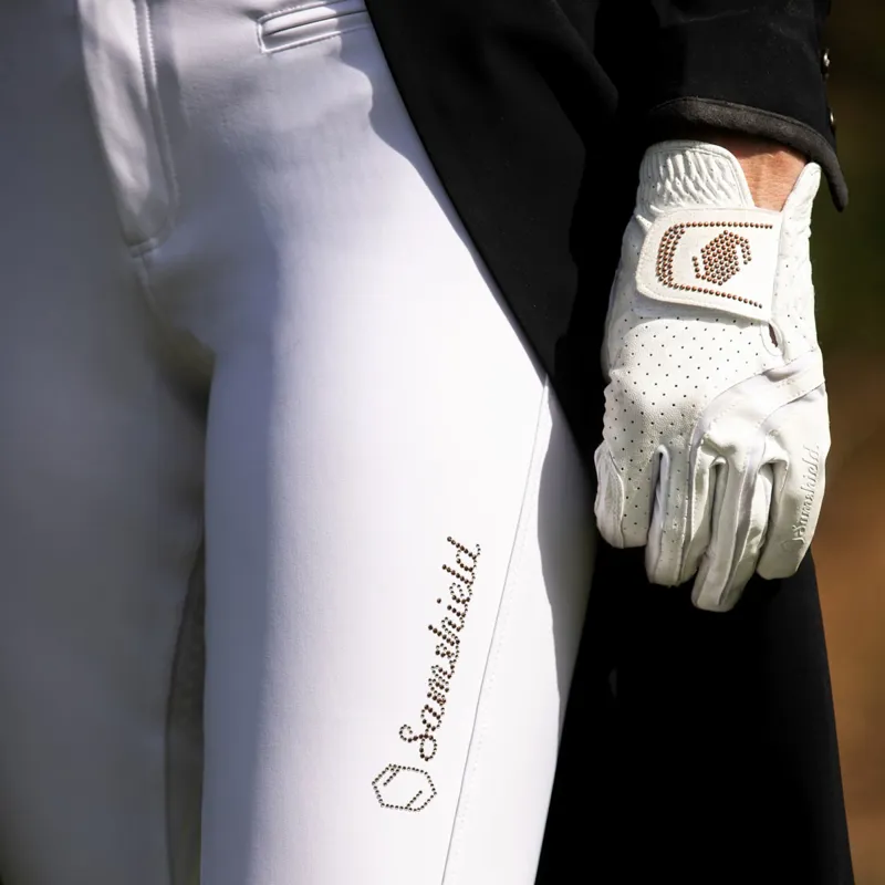 Samshield V-Skin Swarovski Riding Gloves - White/Rose Gold-2